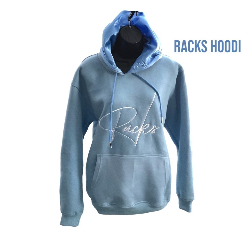 RACKS Silk Baby Blue Hoodie Sweatshirt Male       Women Size‎ Med